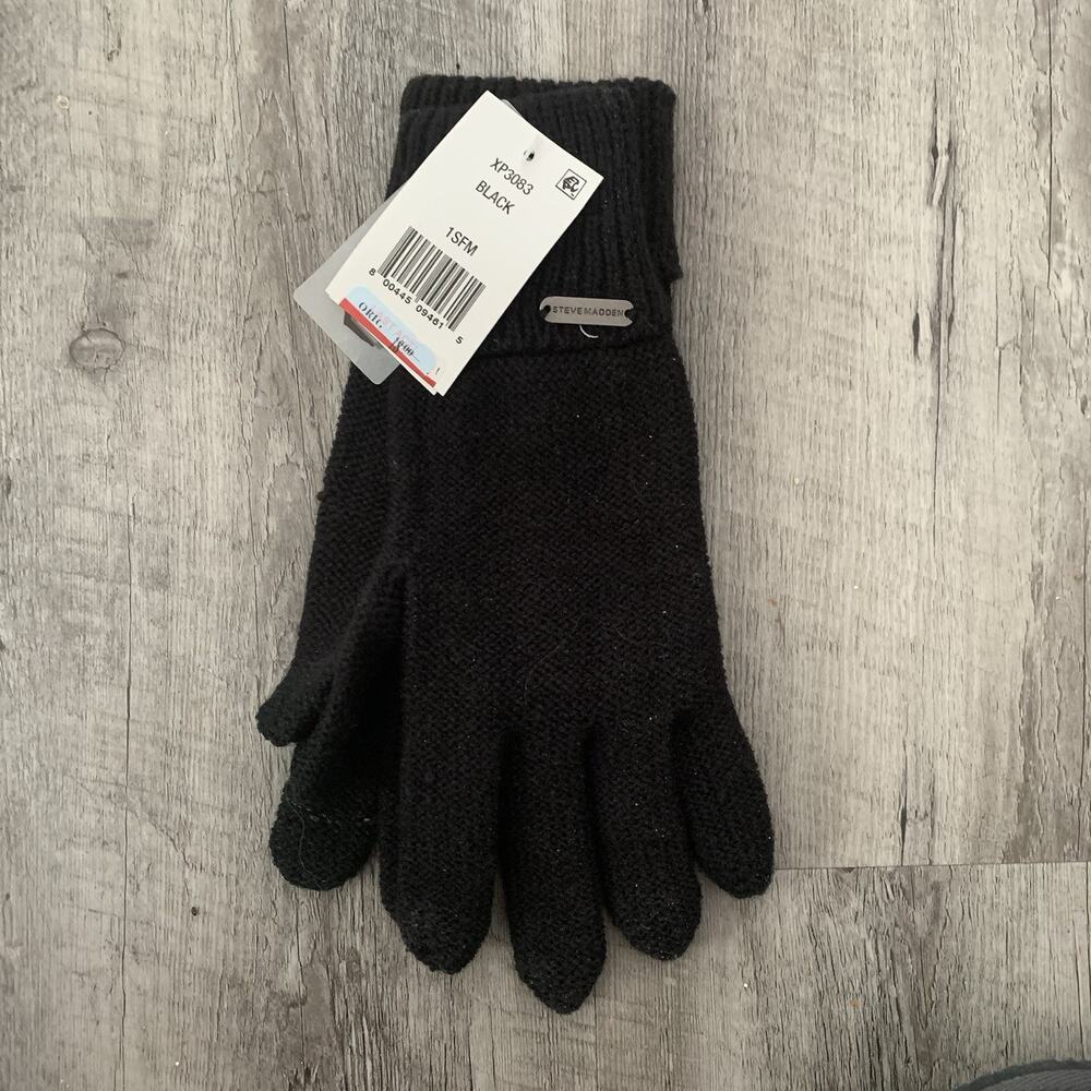 Steve Madden for Macys Gloves Womens Zigzag EZ Tap Touchscreen Black NEW